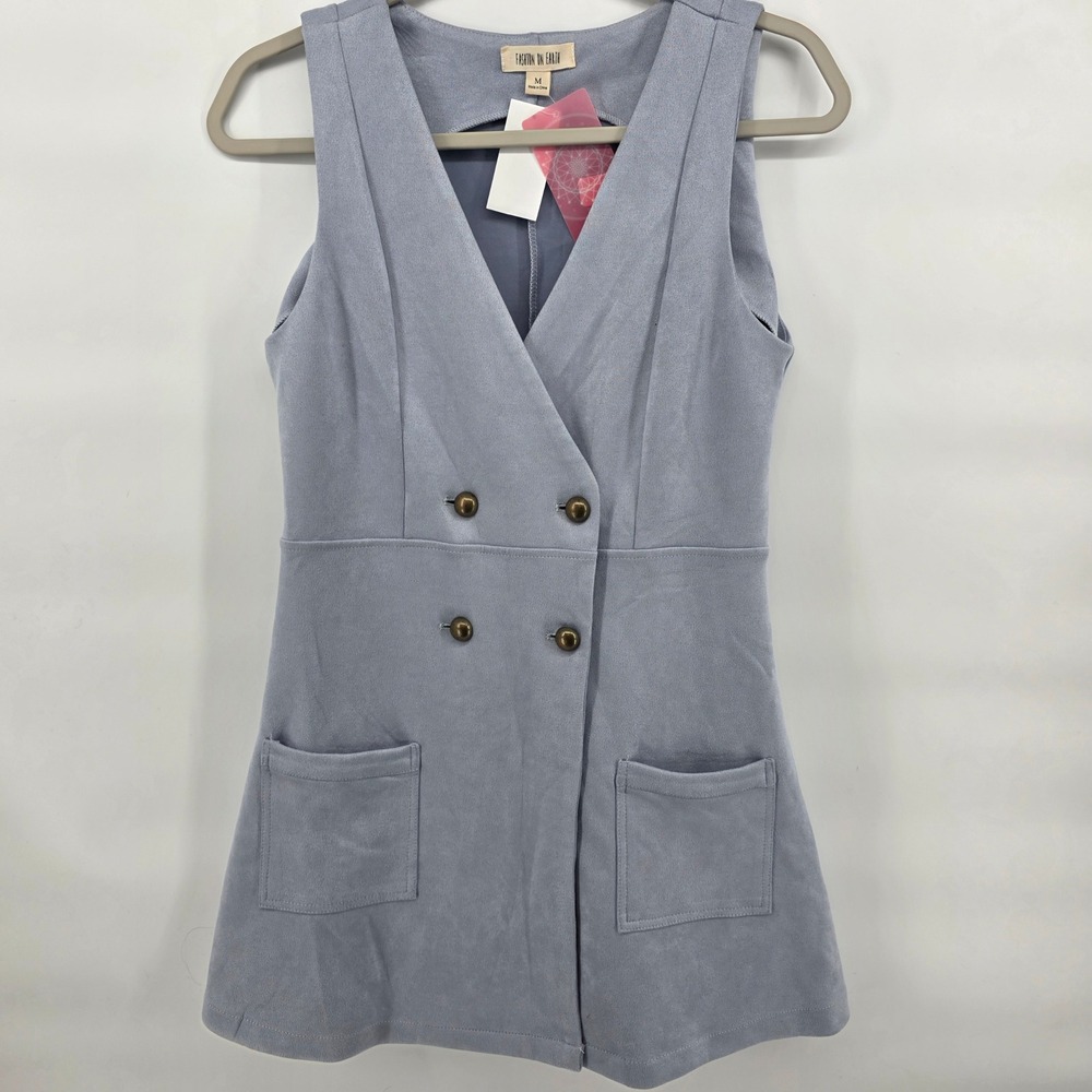 Fashion On Earth Sleeveless Double Breasted‎ Mini Dress Blue Medium office siren